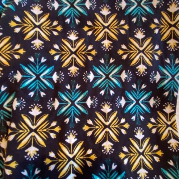 1255 LuLaRoe Leggings Size OS Black Gold Blue Folk Art Print New - Picture 2 of 4